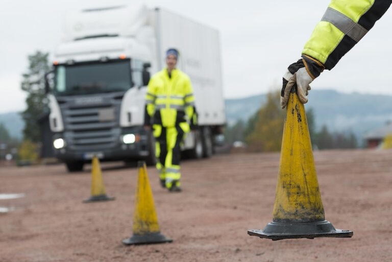 Koner ställs fram för att övningsköra med lastbilen som står i bakgrunden