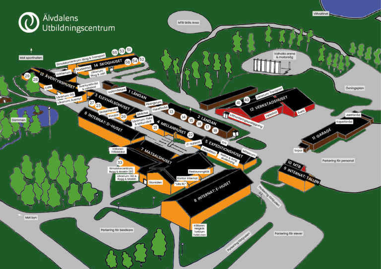 En karta över skolområdet på Älvdalens Utbildningscentrum.