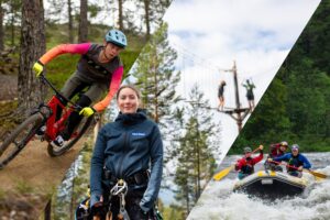Äventyrssporter på fjällanläggningar - mountainbike, höghöjdsbana och forsränning.